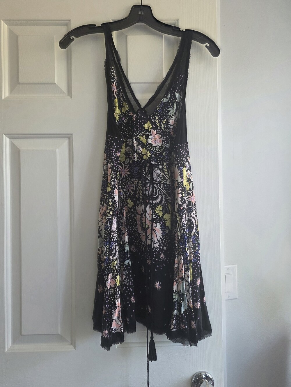 Free People Black Floral Backless V-Neck Mini Dress - Picture 5 of 7